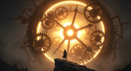 Awe inspiring cosmic clockwork gear mechanism art