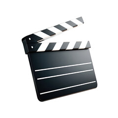 Obraz premium A 3D render of a classic film clapperboard. The clapperboard is black with white stripes. It's angled, showing both the open and closed parts