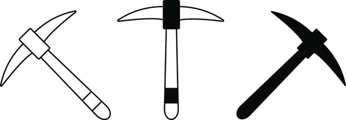 Pickaxe, Mining tools icons with pickaxe and shovel for construction and industry work design