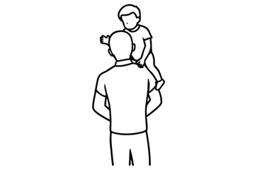 line art father carrying child on shoulders silhouette illustration isolated on white background