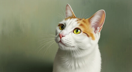 Adorable White Orange Tabby Cat Looking Upwards Pet Animal
