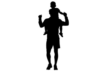 father carrying child on shoulders silhouette illustration isolated on white background