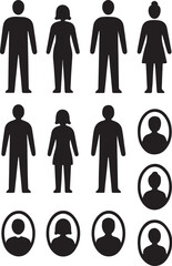 PrintSet of diverse male and female silhouette icons representing people and users