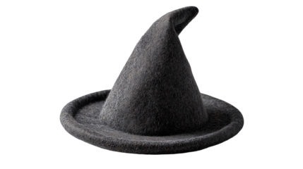 Gray witch hat, conical shape, soft fabric