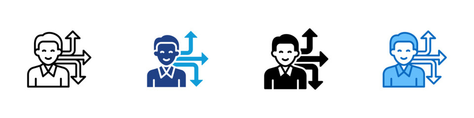 Decision Multiple Style Icon Design Vector - Person with multiple arrows, symbolizing choice, career path, or decision making