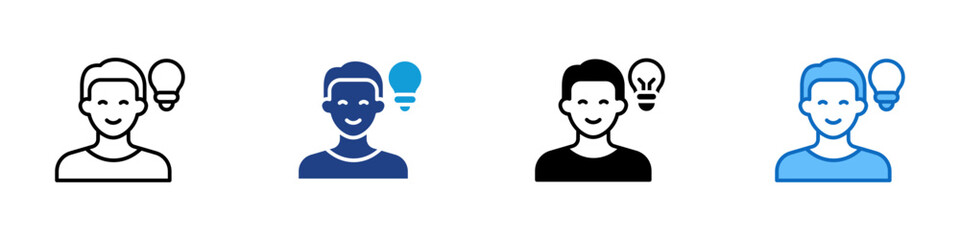 Idea Multiple Style Icon Design Vector - Person with light bulb, representing idea, creativity, or inspiration