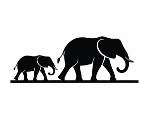 Elephant family walking silhouette illustration © creative