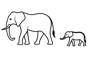 line art Elephant family walking silhouette illustration