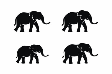 Elephant family walking silhouette illustration © creative