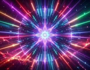 Obraz premium Psychedelic, vibrant abstract design with glowing lines and a central starburst