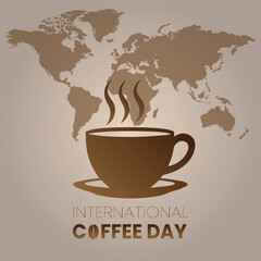 International Coffee Day Celebration with World Map and a Coffee Cup