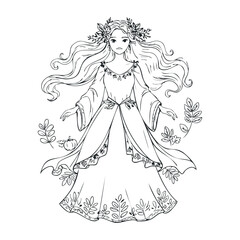 Fototapeta premium Enchanting forest spirit autumn landscape line art illustration whimsical environment creative viewpoint nature concept. Vector illustration