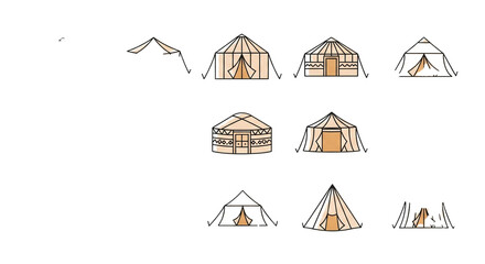 Collection of diverse tent designs showcasing various structures and architectural styles for outdoor living and camping adventures