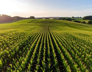 Panoramic cornfield at sunrise