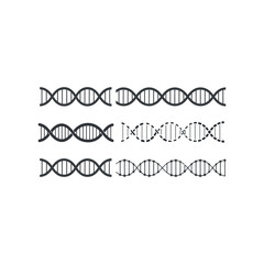Three stylized D N A double helix icons in dark gray on white background science genetics