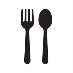 Spoon and Fork icon silhouette vector with white background