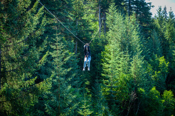 Zip line in Alaskan forest