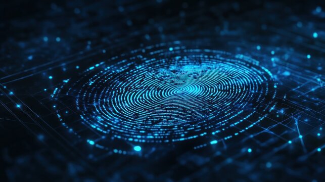 Digital fingerprint scan on blue technology background