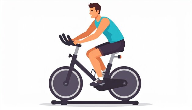 Man Riding Stationary Exercise Bike for Fitness.