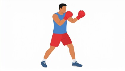 Boxer in Red Gloves and Blue Tank Top Ready to Fight.