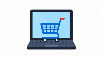 Laptop Computer Displaying a Shopping Cart Icon for Online Shopping Concept.