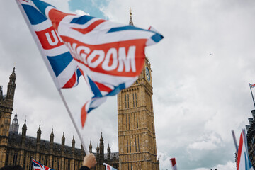 Union Jack Flag Raised in Front of Big Ben During Protest