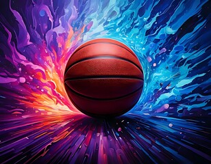 Basketball in vibrant abstract explosion