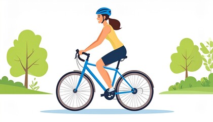 Obraz premium Woman Riding Bicycle Through Green Park on Sunny Day.