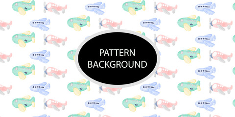 blue watercolor airplane pattern background. Texture for baby shower, packaging, wallpaper, fabrics, textiles, baby design.