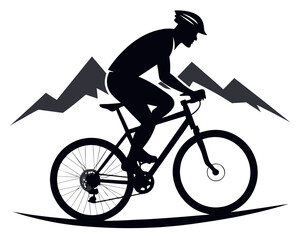 Cyclist mountain biking silhouette vector