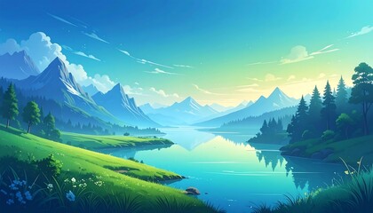 Serene mountain lake vista