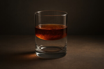 Liquid Dynamics: A visually captivating composition of a clear glass with a vibrant amber liquid, creating a sense of balance, motion, and the power of design.