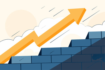 Droga do sukcesu i rozwoju. Strzałka w górę po schodach jako symbol wzrostu i postępu w biznesie.