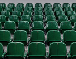 Rows of empty green seats in stadium or arena