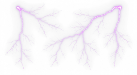 set of purple lightning bolt strike png, thunderstorm or light effect isolated on transparent cut out background