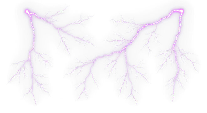 set of purple lightning bolt strike png, thunderstorm or light effect isolated on transparent cut out background - Powered by Adobe