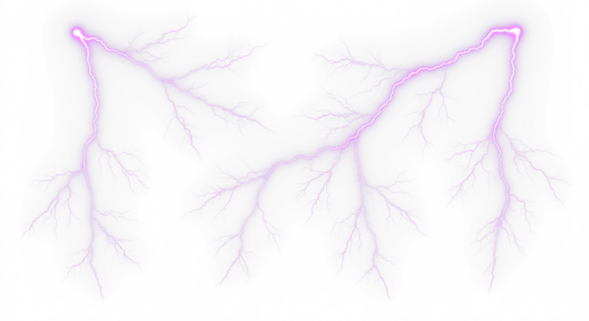 set of purple lightning bolt strike png, thunderstorm or light effect isolated on transparent cut out background