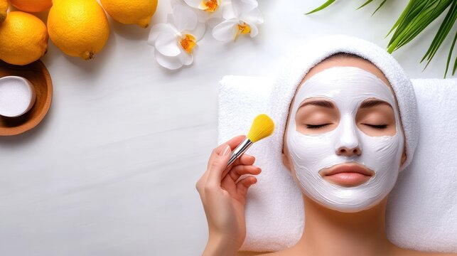 Woman relaxing with spa facial mask treatment