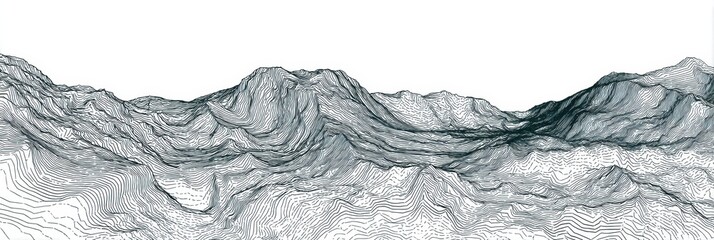 Abstract Depiction of Mountainous Terrain With Topographical Lines Showing Elevation Changes Across the Landscape