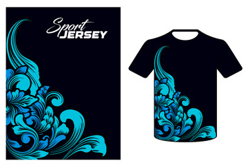 bright blue batik floral patterned t-shirt design