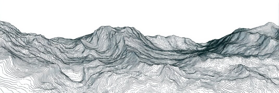 Abstract Depiction of Mountainous Terrain With Topographical Lines Showing Elevation Changes Across the Landscape