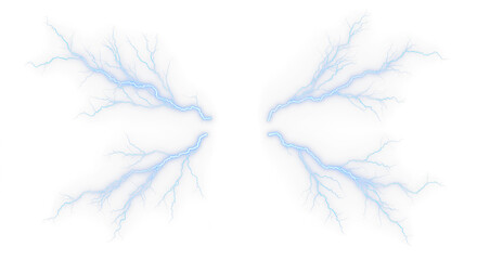 Fototapeta premium Set of blue lightning bolt strike png, thunderstorm or light effect isolated on transparent cut out background
