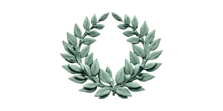 Ornate, light-gray laurel wreath