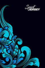 black background with bright blue floral pattern batik eps 10