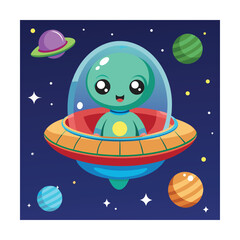 Baby Alien in Spaceship Vector Illustration