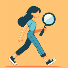 Cartoon illustration of person walking with magnifying glasses