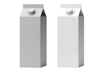 Two plain white milk cartons isolated on transparent background studio shot
