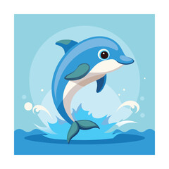 Baby Dolphin Jumping Out of Water Vector Illustration