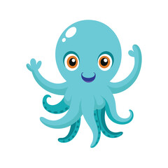 Baby Octopus Waving Isolated on White Background Illustration