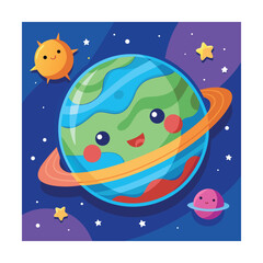 Baby Planet Cartoon Cute Vector Image Illustration
